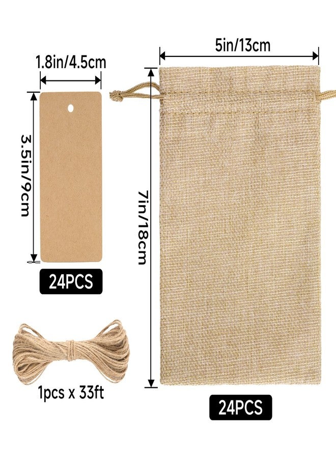 G2PLUS 24 Pcs Burlap Gift Bags with Drawstring 5x7 Inch, Rustic Gift Favor Bags with Kraft Tags & Jute String for Wedding Favors, DIY Crafts, Birthday & Coffee Packaging - Image 2